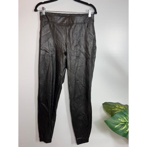Spanx Black Noir Leather Like Jogger Pants Medium 8 / 10 Capsule Spring Vegan - Picture 2 of 14